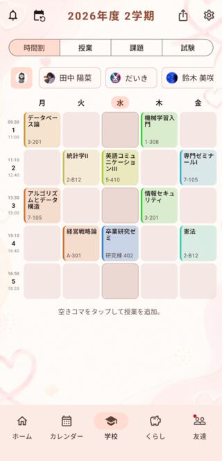 かわいいのテーマの時間割