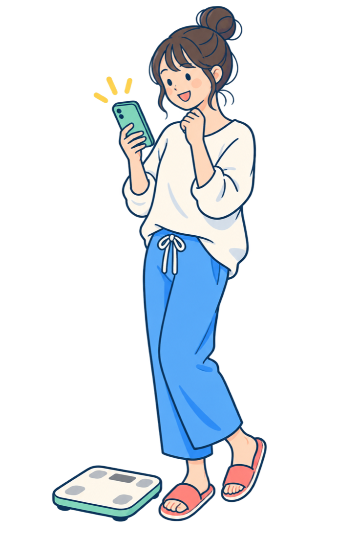 スマートフォンで記録を確認する人のイラスト