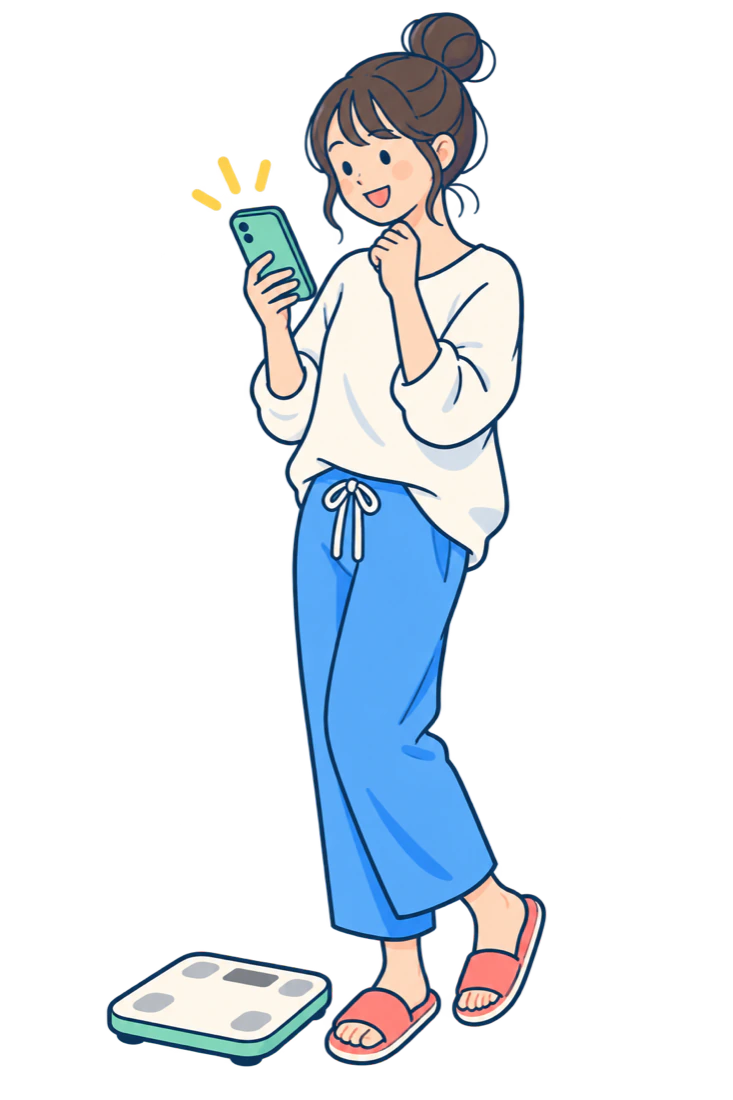 スマートフォンで記録を確認する人のイラスト