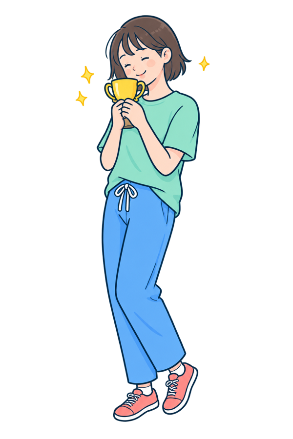獲得したトロフィーを喜ぶ人のイラスト