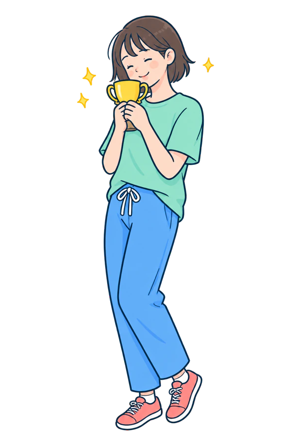獲得したトロフィーを喜ぶ人のイラスト